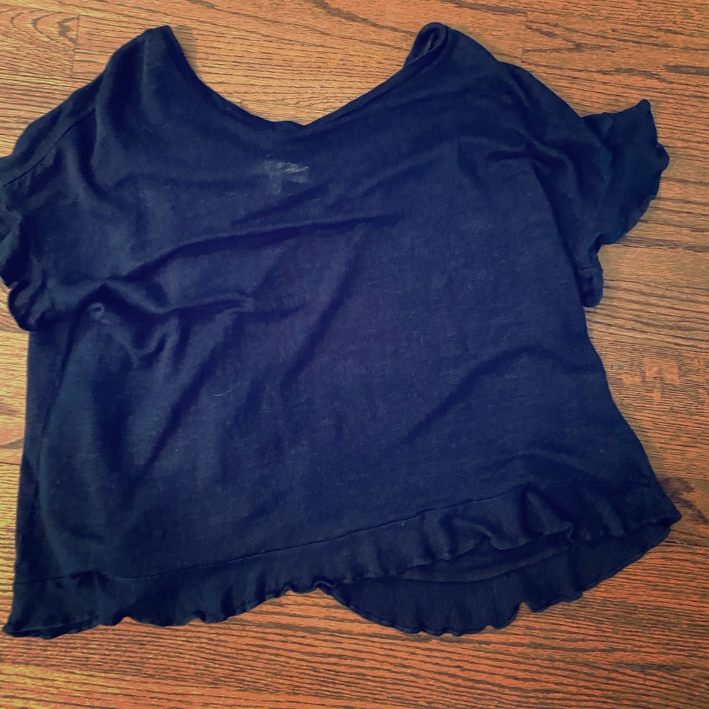Ruffle sleeves simple navy cute top